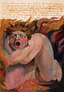 "12: Los howld in a dismal stupor...", planche 10 fra "The First Book of Urizen", 1794 (farvetrykt reliefradering med blæk og wc) af William Blake